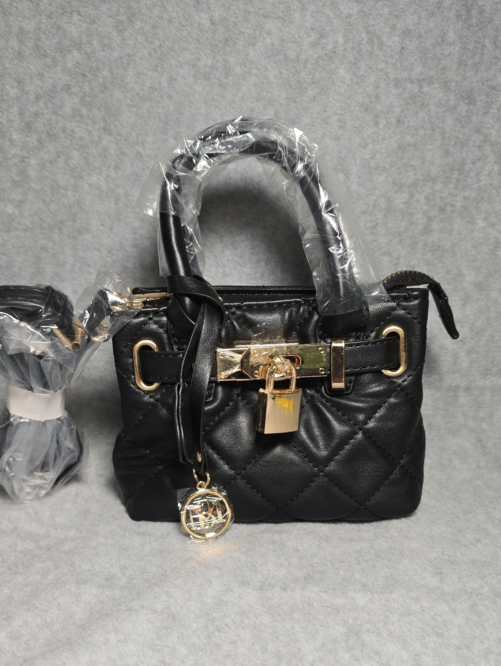 Badgley Mischka Black Quilted Mini Satchel with Gold Hardware